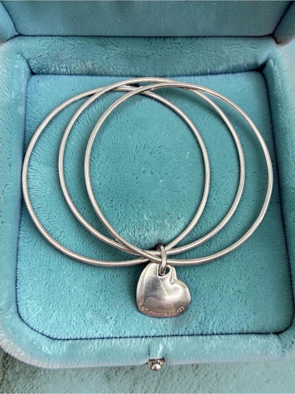 Vintage Tiffany & Co 925 Sterling Silver Heart Triple Bangle Bracelet 2.75” Auth